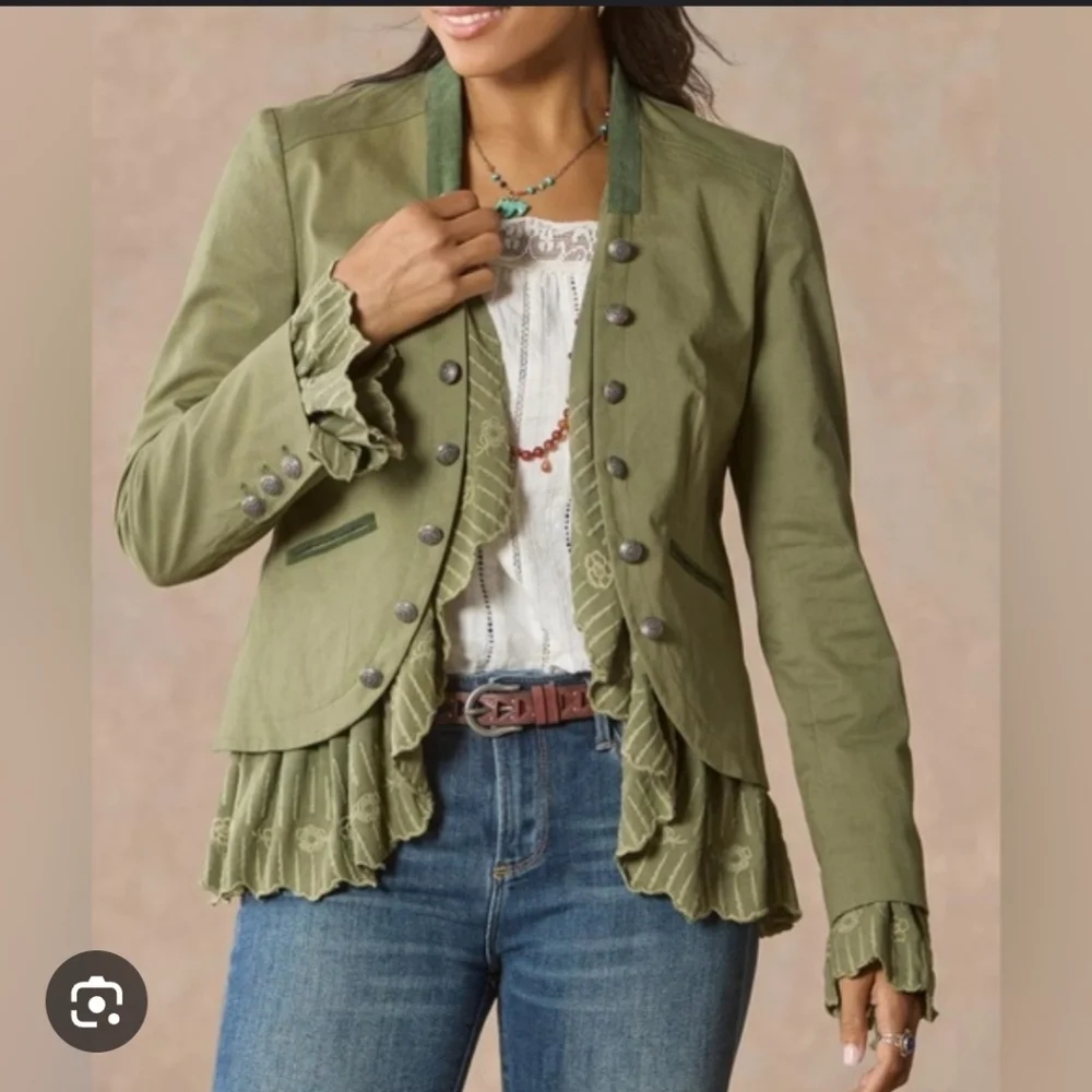 Sundance Caroline Ruffle Military Floral Ruffle Velvet Blazor Pirate Renaissance